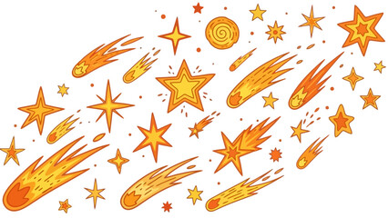 Bright Comets and Stars in Motion Against a White Background © Ega