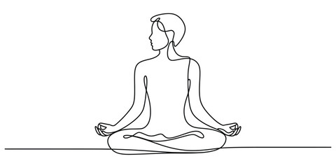 Continuous line drawing meditation pose Vector, illustration