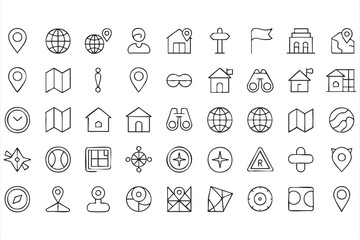 Navigation and Location Line Icons for Map and GPS UI Design