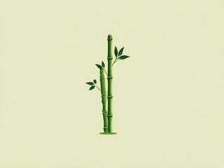 Simplified illustration of tall, green bamboo stalks with small leaves, set against a pale yellow background, showcasing natural growth