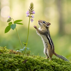 a curious chipmunk with prominent stripes