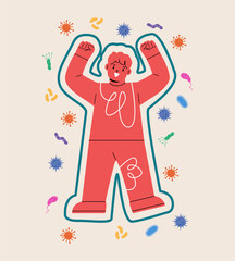 Boy with protection shield against viruses and germs. Colorful vector illustration