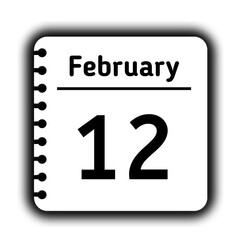 February 12st calendar new year day reminder icon note pad diary symbol