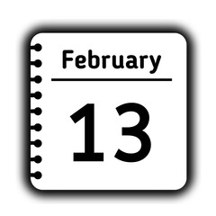 February 13st calendar new year day reminder icon note pad diary symbol
