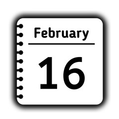 February 16st calendar new year day reminder icon note pad diary symbol