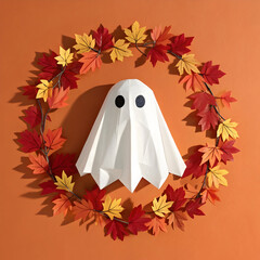a cute stylized ghost figure made from crumpled paper