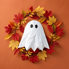 a cute stylized ghost figure made from crumpled paper