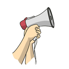 Hands Holding Megaphone for Announcement and Protest Vector