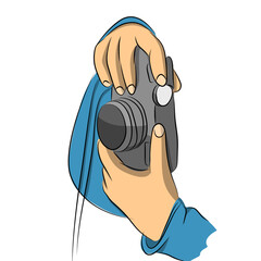 Hands Holding Digital Camera for Photography Vector