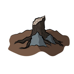 Old Tree Stump with Roots and Rocks Vector Illustration