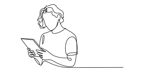 Continuous line drawing of person reading or studying Vector, illustration