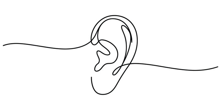 Continuous line drawing of an ear Vector, illustration