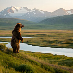 a formidable grizzly bear standing on its hind legs