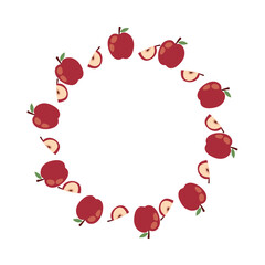 Apple Wreath Frame with Red Apples and Slices Flat Vector Illustration