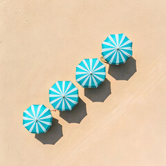 a horizontal row of five identical bright turquoise objects