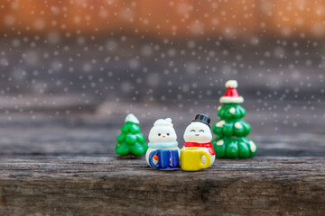 Snowman friends tea party with Christmas concept, Christmas greeting card background idea