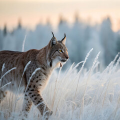 a majestic Eurasian lynx with tufted ears and piercing eyes
