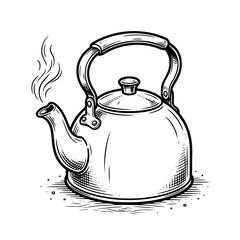 Vintage Style Whistling Tea Kettle Illustration.