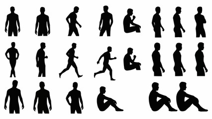 Collection of Silhouettes Representing Various Human Poses and Activities.