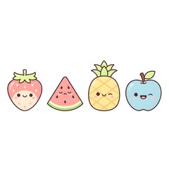 Kawaii Cute Fruit Icons Set