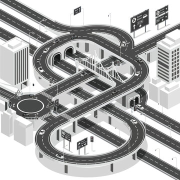 Isometric Highway Interchange Road Network System.