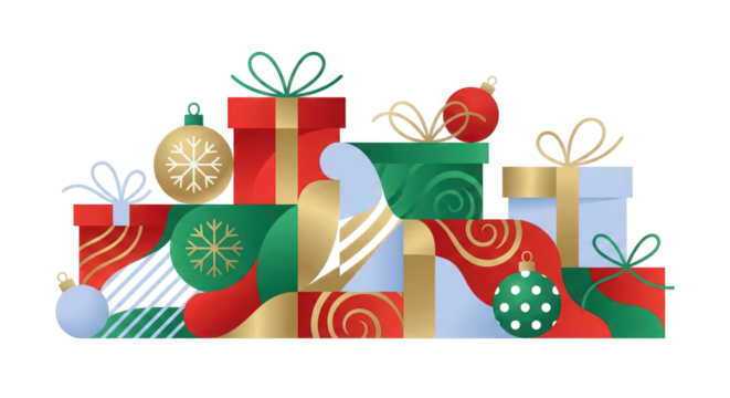 Festive Christmas Presents And Ornaments Arrangement - Powered by Adobe