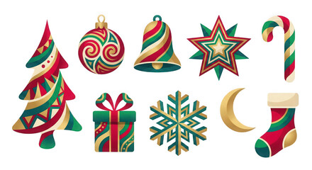 Assortment of Festive Christmas Icons with Ornate Patterns