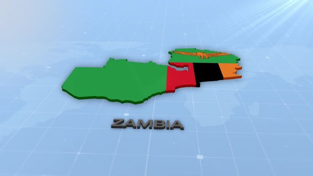 Zambia Geographic Map and Flag Animated Motion Graphic Background