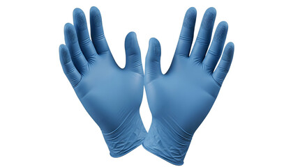 Obraz premium Pair of blue nitrile examination gloves with textured fingertips displayed against a stark for contrast