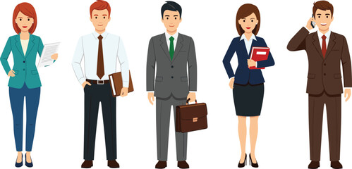 Business professionals team illustration showing office workers in formal outfits representing corporate careers teamwork and workplace diversity
