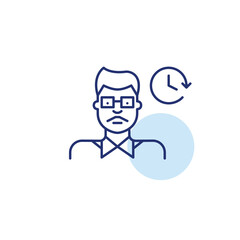 Indian man wearing glasses and clock. Daily routine, time tracking and work schedules. Pixel perfect, editable stroke vector icon