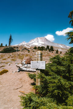 Sign post on Pacific Coast Trail on Mt Hood, Oregon