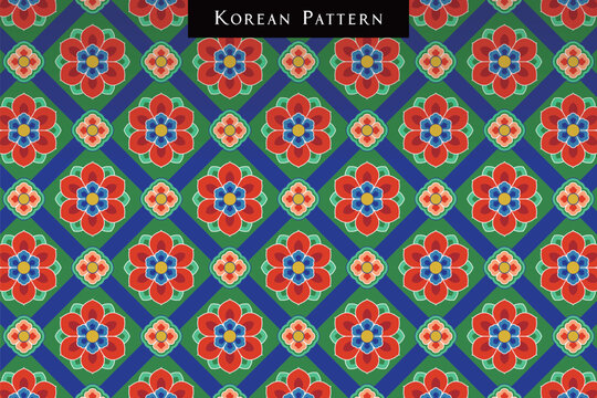 Traditional Korean Dancheong Floral Lattice Pattern Seamless Decorative Background