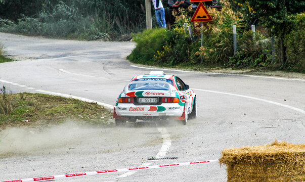 San Marino: 2010 09 01 Rally free event Iconic Toyota Celica GT-Four ST205 in Castrol livery racing on a tarmac rally stage
