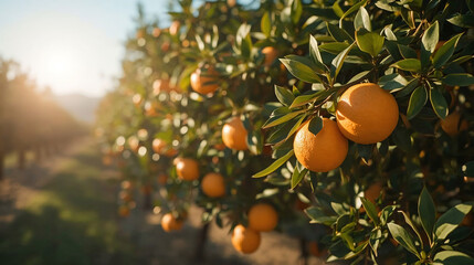 Coastal Mandarin Orange Grove &ndash; Warm Afternoon Citrus Scene with Clean Blurred