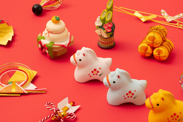 Japanese New Year. Horse zodiac and New Year's decorations. 日本のお正月。午（うま）の干支とお正月の飾り

