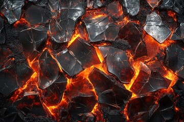 Cracked glass fragments surrounded by molten glow