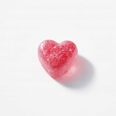 Fototapeta premium Pink heart-shaped candy with sugar crystals on white background