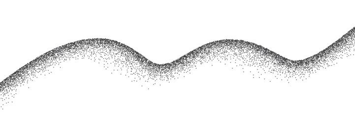 Grain wavy background. Dot stipple wave, black noise dotted line with sand texture and grainy effect. Mountain, dessert, dune, water landscape. Abstract vector illustration.