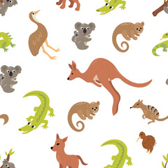 Seamless Pattern of Australian Animals Illustration. Design for fabric, textile, wallpaper, packaging, for children