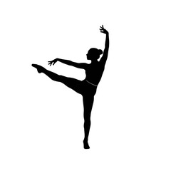 Fototapeta premium Silhouette of a ballet dancer in a graceful pose on a white background, artistic representation of dance