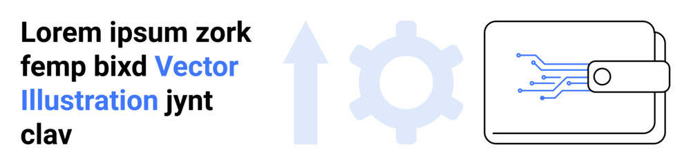 Financial technology, blockchain, automation, digital growth, innovation, cryptocurrency. Arrow, gear and digital wallet tech concepts. Financial technology and blockchain