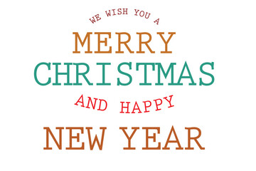 Merry Christmas and Happy New Year phrase  isolated on a transparent Background. Concept of Christmas greeting card.