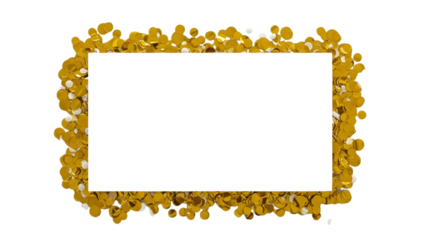 A rectangular frame border made of shiny gold confetti pieces on a solid black background isolated on transparent background