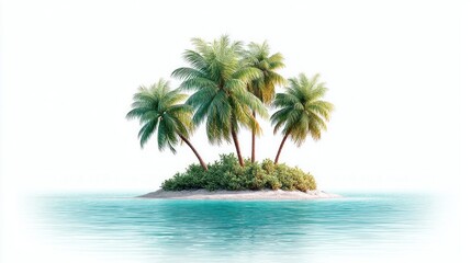 Fototapeta premium Tropical island paradise with palm trees and turquoise water on a white background