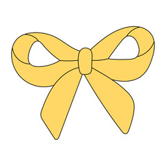 Yellow Ribbon Bow Illustration on a White Background, Decorative and Minimalist Style
