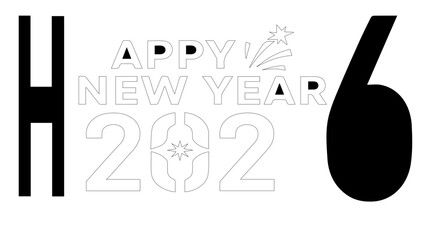 Happy new year 2026 celebration greeting design graphic holiday festive event announcement party invitation digital banner template monochrome black white