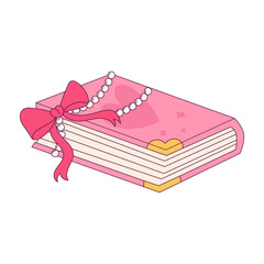 Pink Decorative Book with Ribbon, Pearls, and Heart Embellishments