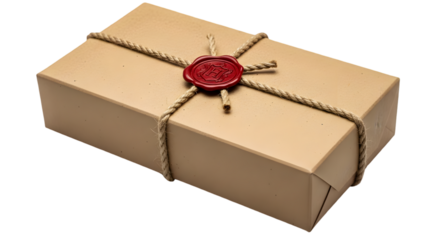 Sealed parcel with red wax stamp on brown paper