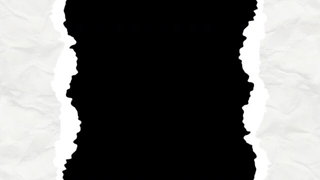 transition of 2 torn papers from opposite directions on a black background